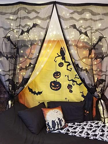 Aritiflr 5 Pack Decorațiuni de Halloween, decor de petrecere din dantelă neagră, perdele de ferestre, păianjen de șemineu pentru