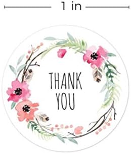 Wedong Thank You Stickers Roll, 500 buc/6 Design Floral Thank You lables autocolante pentru afaceri, Felicitări,ambalaje cadou,