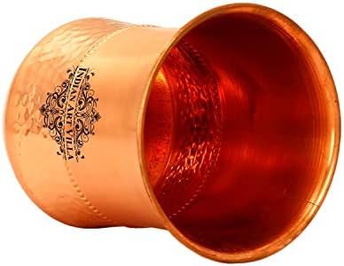 Indian Art VILLA Copper Designer Hammered & amp; Smooth Bedroom Bottle cu mâner și Set de 4 pahare de cupru,vase de băut, Diwali