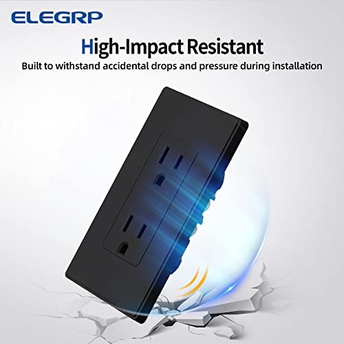 ELEGRP Negru Mat Decorator standard priză electrică de perete, 15a 125V, 2 stâlpi 3 sârmă, Non - Tamper Resistant, NEMA 5-15R, auto-împământare, placă de perete inclusă, listată UL, pachet 50