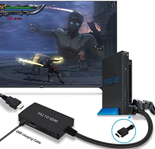 Adaptor PS2 la HDMI cu cablu HDMI PS2, PS2 la HDMI Converter Support HD 1080P, compatibil cu Gaming PlayStation 2
