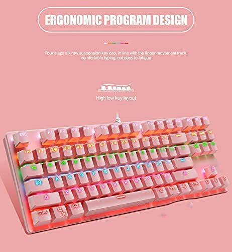 Tastatură și seturi de jocuri cu fir 87 de taste tastatură mecanică retroiluminată Rainbow, Mouse pentru jocuri ușoare cu iluminare
