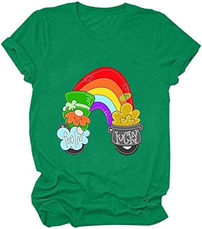 Tricou Feelin Lucky for Women Gnomi Gnomi Rainbow Tops Graphic Plus size cu mânecă scurtă Crewneck Bluză de primăvară Tunică