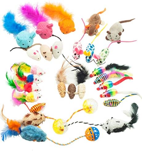Fashion ' s Talk Mouse Cat Toys geantă mixtă 27 șoareci asortați jucărie pentru pisici pisoi Catnip,pene,blană,zăngănit,pluș,jucării