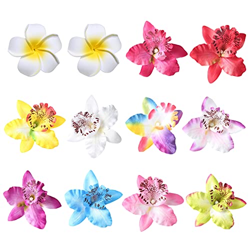 12 PC -uri Clipuri de păr cu flori Chiffon Plumeria Clip Clip Orchid Barrette florale Femei Bridal Multicolor Hawaiian Luau