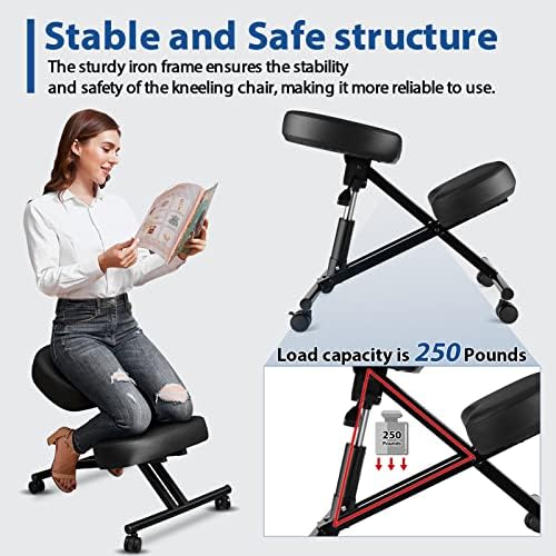 Scaun Ergonomic pentru genunchi de birou, scaun reglabil pe înălțime, cu perne groase din spumă și roți glisante netede pentru