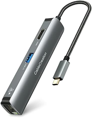 5-în-1 USB C Hub Adaptor Multiport, CableCreation USB C Hub 4K 60Hz pachet cu 5-în-1 USB C Adaptor carcasă din aluminiu cu