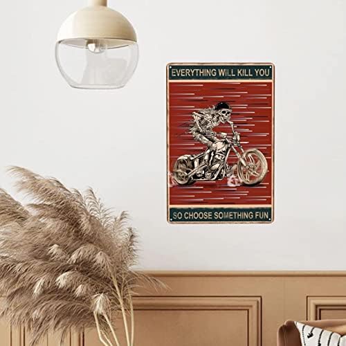 Ylafguv Schelet Metal Sign Tin Vintage Funny Skull Metal Sign Decor pentru femei pentru bărbați Retro Motocicletă Poster Picturi