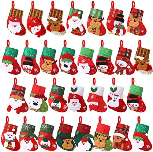 30 PC -uri mini Crăciun ciorapi de Crăciun 6,3 inci mini ciorapi de Crăciun 3d 3d cadou pentru card cadou Snowman Snowman Santa