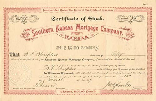 Compania Ipotecară Din Kansas De Sud. - Certificat De Stoc