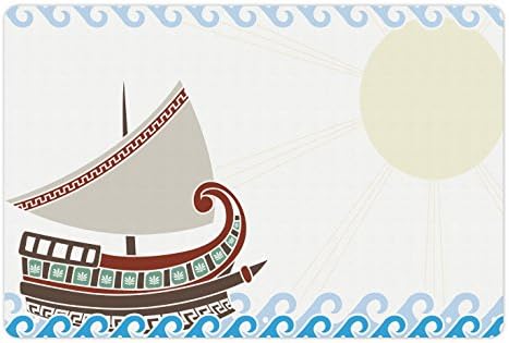 Ambesonne Retro Pet Mat pentru mâncare și apă, navă ornamentată care plutește pe valurile oceanului în stil grecesc clasic