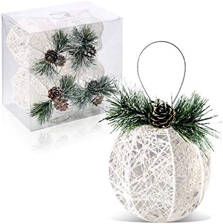 Ornamente cu minge de Crăciun, set 4pc pinecone albă rattan cu coardă ornament de copaci de Crăciun copaci de nuntă decorațiuni