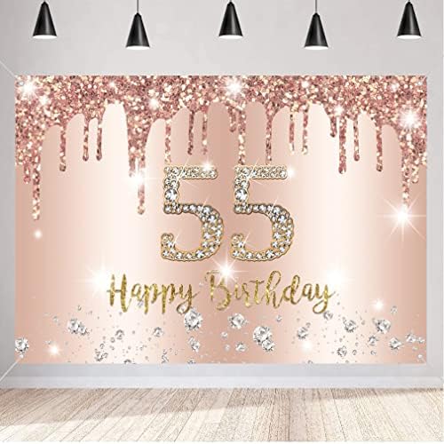 Fericit 55th Birthday decoratiuni fundal Banner pentru femei fericit 55 de ani Petrecere semn Poster femeie 55th Birthday Rosegold