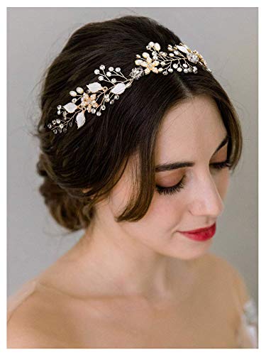 SWEETV nunta Headband flori mireasa Headpieces pentru nunta Accesorii de par pentru mirese păr piese cristal Pearl păr viță