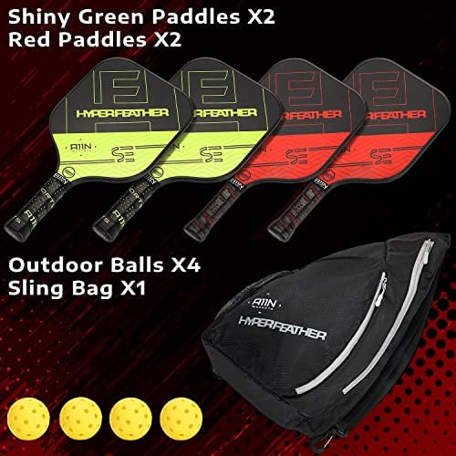 A11n Pickleball Paddles Set de 4 - Aprobat USAPA | 8oz, Graphite Face & Polymer Core, perne Grip | 4 mingi, 1 geantă de sling