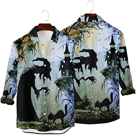 Topuri pentru barbati Halloween Grafic Maneca lunga Tricouri Plus Dimensiune moda Turndown Cardigan Bluza Topuri
