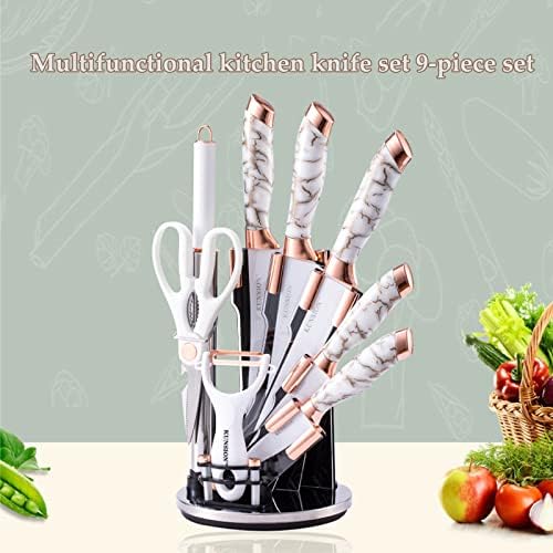 Set de cuțite de bucătărie RETROSOHOO, set de cuțite cu mâner crăpat alb din 9 piese pentru Bucătărie, Set de cuțite de gătit