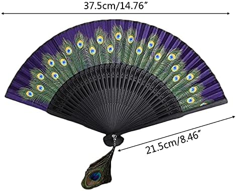Fanii pliante decorative în stil chinezesc fani cu model de păun modelat ventilator vintage mătăsos mandat de mână pliabil