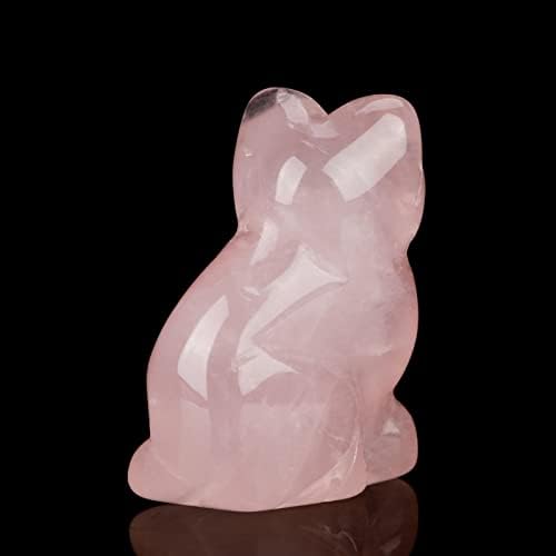Fiyo Mini Rose Quartz Crystal Stone, roz cu cuarț de piatră de cioplire, ornament de pisici Figurină Vindecare Cristal și pietre