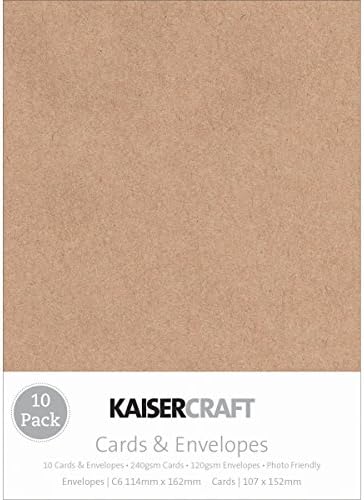 Carduri și plicuri Kaisercraft C6, 4,5 x 6,25 inci, Kraft, pachet de 10