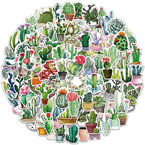 Autocolante cu plante verzi, 100 buc autocolante Cactus autocolante impermeabile din vinil pentru Laptop, Skateboard, hidro