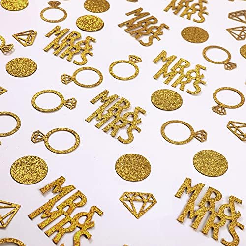 220 de piese Confetti de masă de nuntă din aur, Domnul și doamna inel cu diamante din aur cerc de hârtie puncte confetti cu