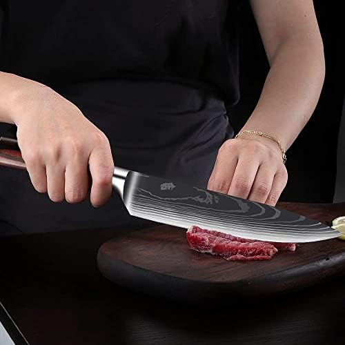 Set de cuțite, 9buc cuțit chinezesc de tocat cuțit bucătar cuțit de bucătărie model Laser cuțit Santoku Cleaver feliere cuțit