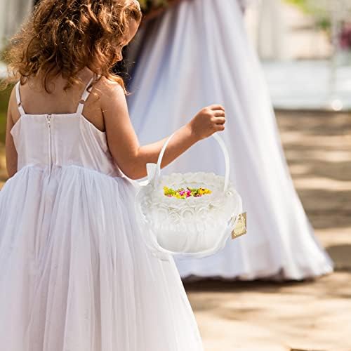 Amleso 3pcs Flower Girl Basket-coș de flori albe, coș de nuntă pentru căsătorie