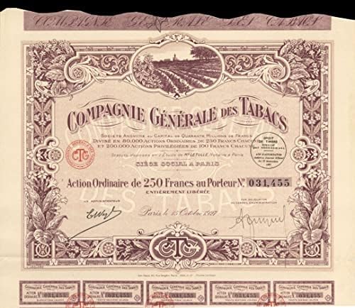 Compagnie Generale Des Tabacs-Certificat De Stoc
