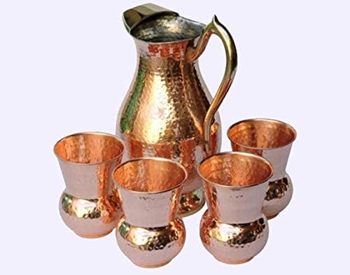 cupru pur apă pahar ulcior manual Ayurveda sănătate vindecare servire Drinkware ulcior ulcior cu 4 pahare Pahare Set de