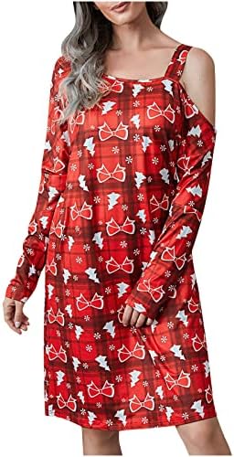 Ruziyoog Crăciun Sexy rece umăr rochie pentru femei Casual maneca lunga tunica Rochii de vacanță Vrac Tricou A-Line Rochie