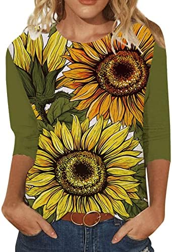 3/4 maneca Camisole Pentru Teen fată Crewneck floarea-soarelui florale Grafic Slim tunici Brunch Bluze Camisole Tees femei