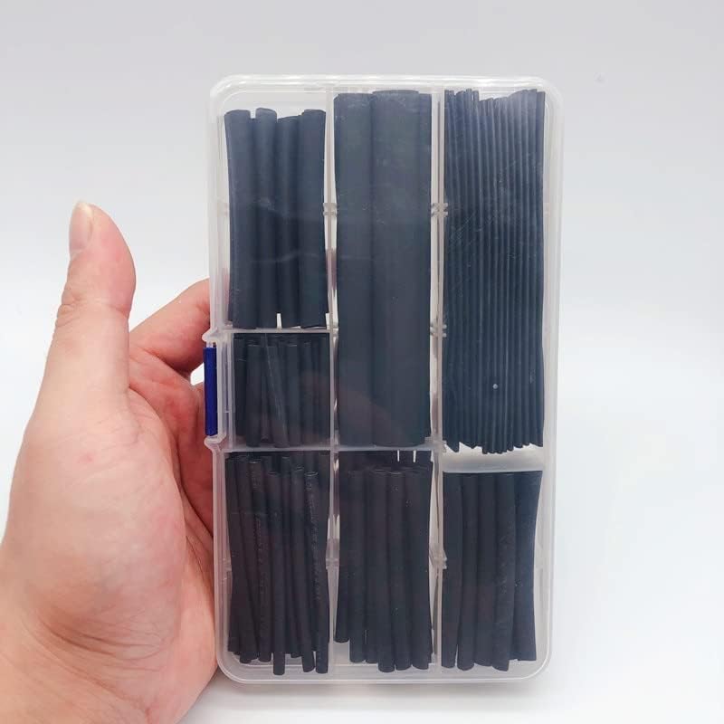 140 pcs mânecă terminată termică 2: 1 kit electronic negru poliolefină izolată cabluri cu mânecă micșor cu acoperire