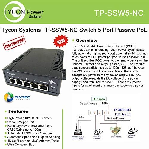 TyCon Systems Inc TP-SSW5-NC 12-56V 5 PORT PASIV PASE SWITCH