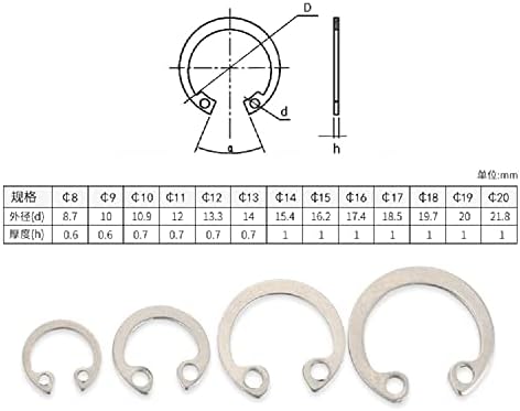 10-50pcs ￠ 8- ￠ 20 CIRCLIP 304 Gaură de oțel inoxidabil cu cerc, inel de reținere elastic Circlip interior, orificiu de rulment