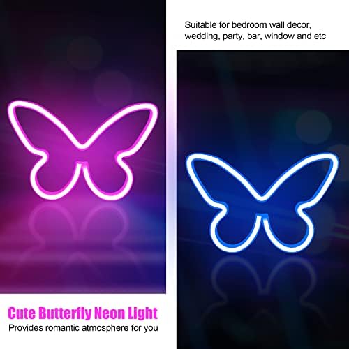 2 piese semne Neon Fluture pentru Decor de perete, semn de lumină Neon LED alimentat de baterie sau USB, semn de lumină Neon