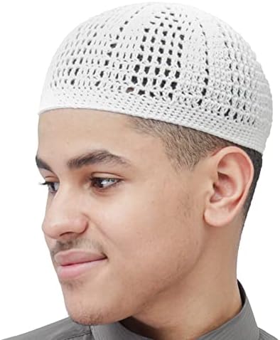 Alb Kufi pălărie Tight & amp; Loose Weave Mix crosetate confortabil Bumbac musulman Kufi Topi craniu rugăciune Cap