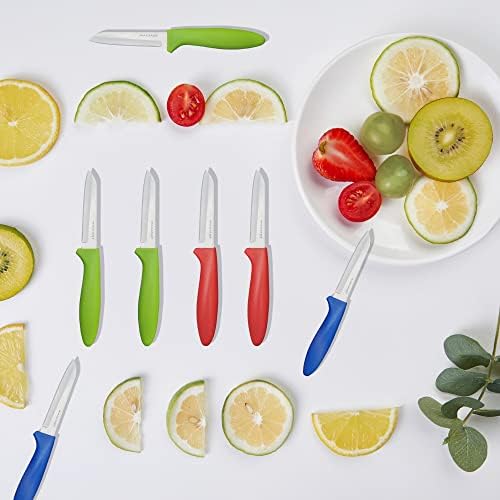 Set de cuțite de 6 buc, cuțite de fructe și legume din oțel inoxidabil de 3,5 inci, mâner confortabil cu roșu/verde/albastru