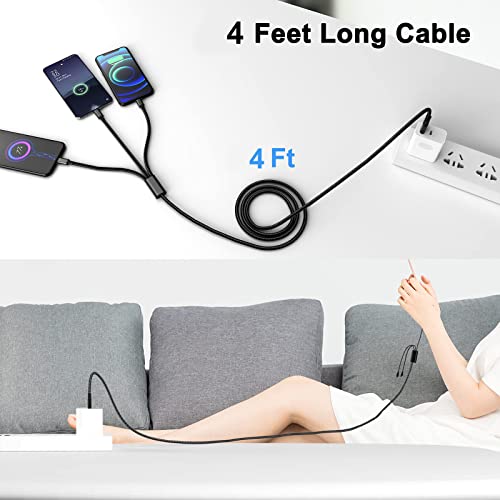 Cablu de încărcare multiplă Phimiita 3 în 1 Cablu de încărcare rapidă 4 ft /4 pachete de nylon împletit cablu USB multiplu