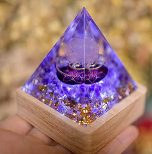 Xqigi Orgone Crystal Piramidă, bază de lămpi, Meditație de vindecare orgonită Reiki Stones Protecție Ametist cu cupru pentru