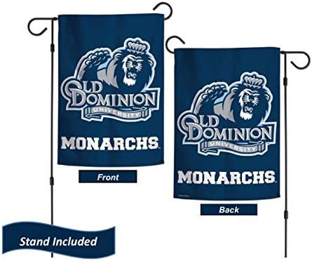 Old Dominion Monarchs Garden Flag Set cu suport, tipărit în SUA, 12,5 x 18 Steagul colegiului cu trei piese de suport pentru