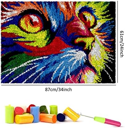 Kituri de cârlig de zăvor pentru adulți, DIY Craft Latch Latch Hook Rug Truss cu color imprimate pentru începători, tapiserie