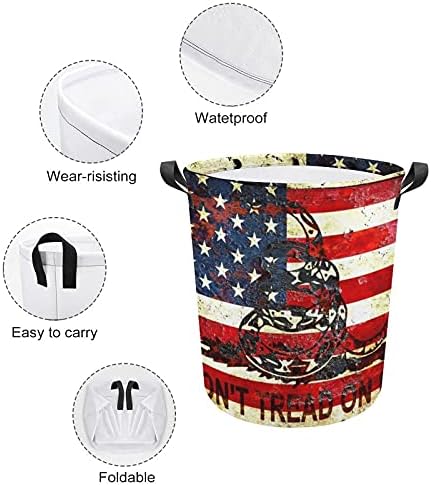 Coș cu steag American coș de rufe cu mânere coș de depozitare din pânză rotund pentru jucării pentru haine