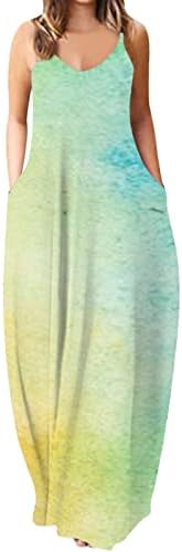 Rochii de vară Ethkia pentru femei scurte pentru femei casual, fără mâneci, imprimat gradient cu gradient lung rochie cu lungimea