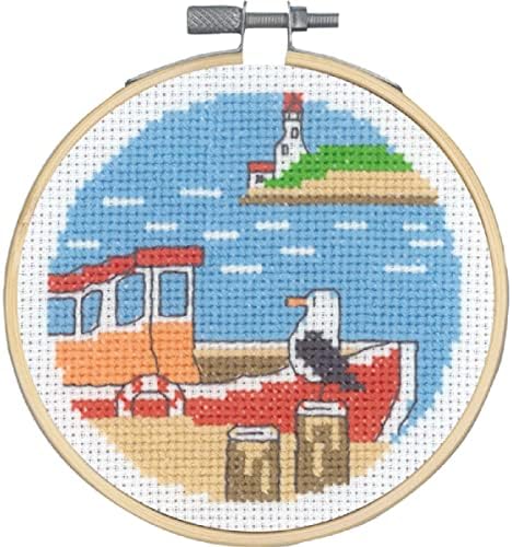 Permin Costrat Cross Stitch Kit cu barca Sea Bridge Cadru 10cm 13-1422