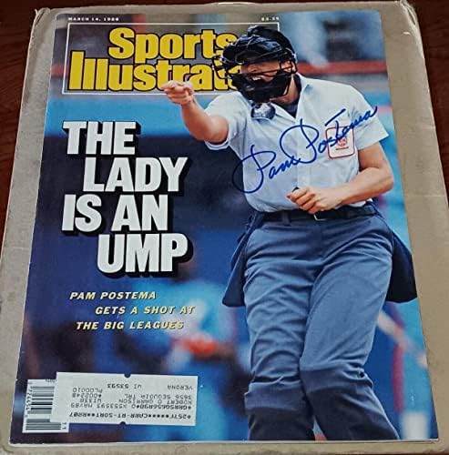 Pam Postema 1 MLB femeie arbitru semnat autograf Sport ilustrat si COA-reviste MLB autografate