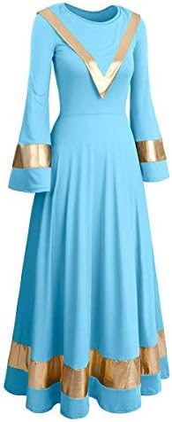 Femeile ibakom laudă dans liturgic în cult închin rochie rochie metalică aur lung liber potrivire cu lungime completă cor de