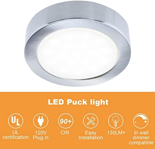 LUMILAND Wired LED Puck Lights Plug-in Lighting alb cald, led Cabinet Light pentru bucătărie poate fi Montare pe suprafață