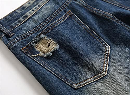 Blugi smulși casual pentru bărbați în suferință Slim Fit Straight Pants Denim Pants Classic Distrusd Washed Jean Pantaloni