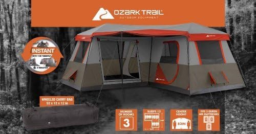 Ozark Trail 16x16-picioare 12 persoane 3 cameră Cort cabină Instant cu stâlpi pre-atașați